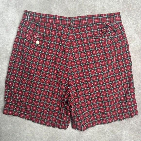 Vintage Polo Golf Ralph Bermuda Shorts Men's 31 Red Green Tartan Plaid Casual - Picture 2 of 5